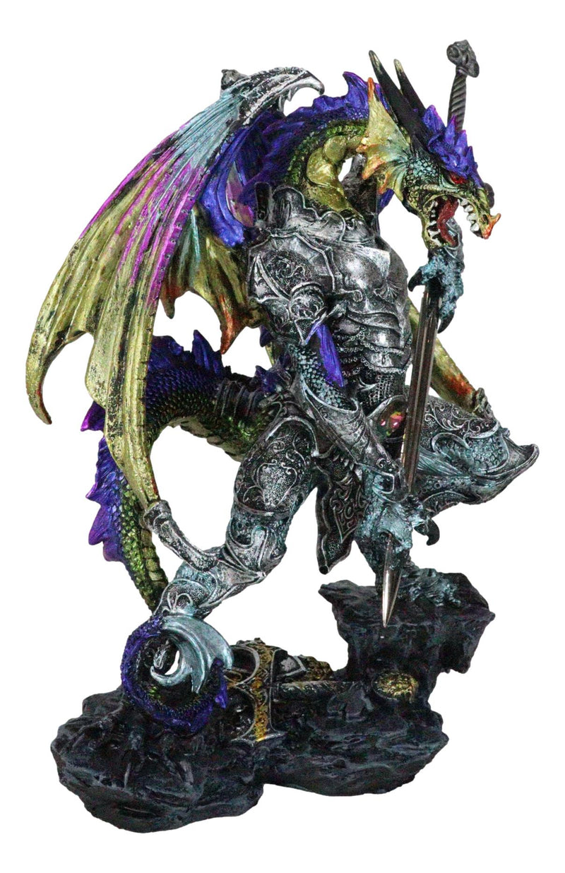 Large Hyperion Rainbow Armored Dragon With Excalibur Sword Letter Opener Decor