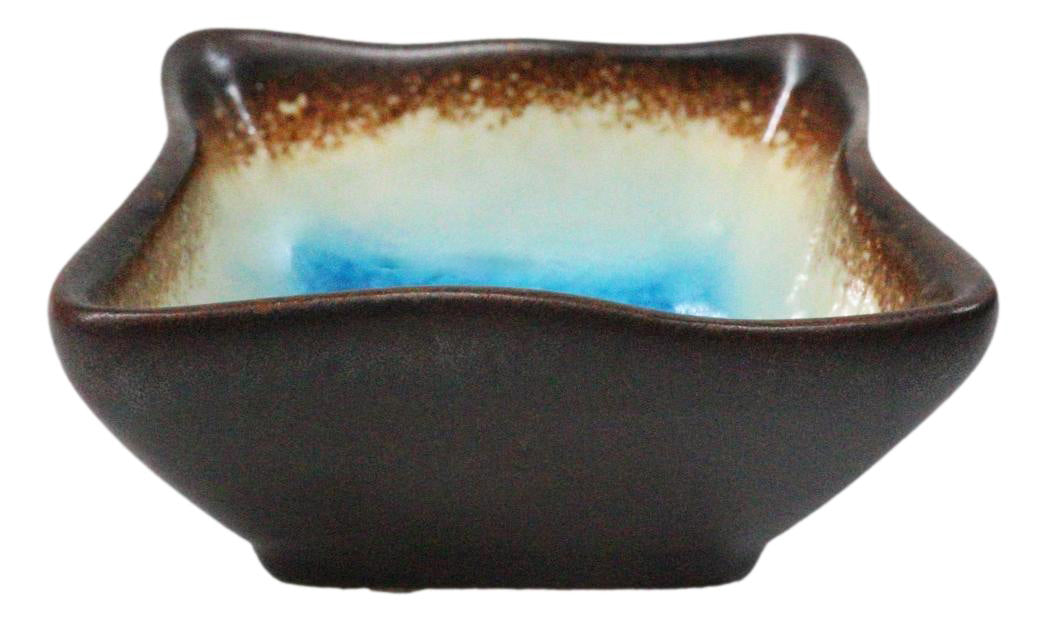 Set Of 6 Blue Sky Aozora Kannyu Ceramic Wavy Square Shaped Sauce Dishes 2.75"