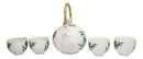 Green Bamboo Forest Porcelain 30oz Teapot With Bamboo Handle And 4 Tea Cups Set