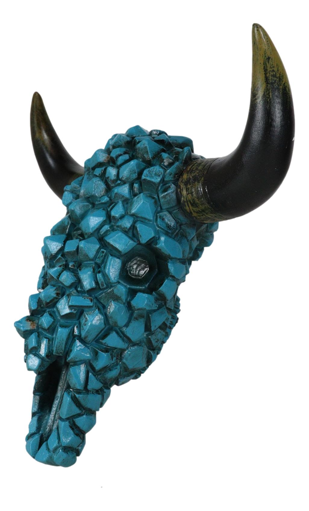 Southwest Steer Bison Bull Cow Skull With Mosaic Turquoise Rocks Wall Decor - Ebros Gift