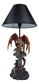 Red Gold Armored Dragon On Celtic Knotwork High Cross With Crystal Table Lamp