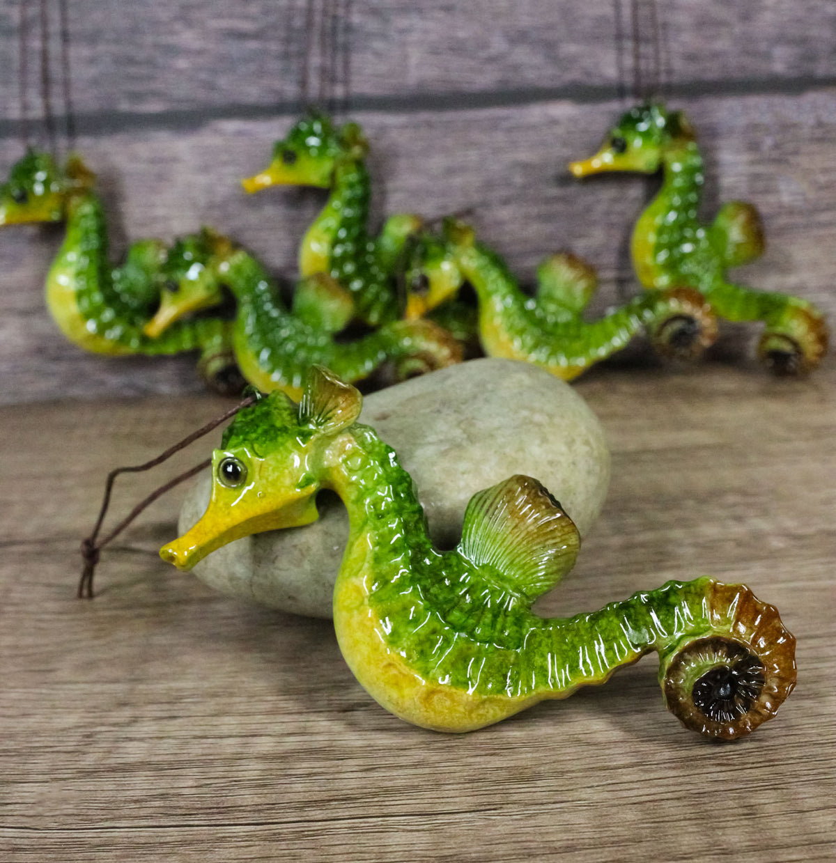 Set Of 6 Green Seahorses Ocean Marine Beach Wall Hanging Decor Tree Ornaments
