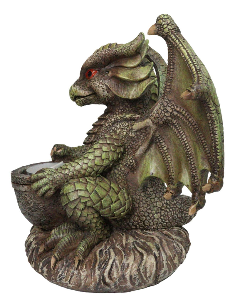 Earth Druid Dragon Holding Magic Cauldron Tea Light Candle Or Incense Holder
