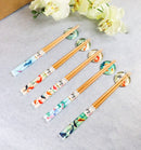5 Pairs Of Koi Fishes In Pond Buttons Ceramic Rests With Wooden Chopsticks Set