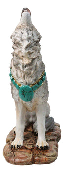Cries of The Night Howling Gray Wolf with Turquoise Rocks Necklace Figurine 7"H