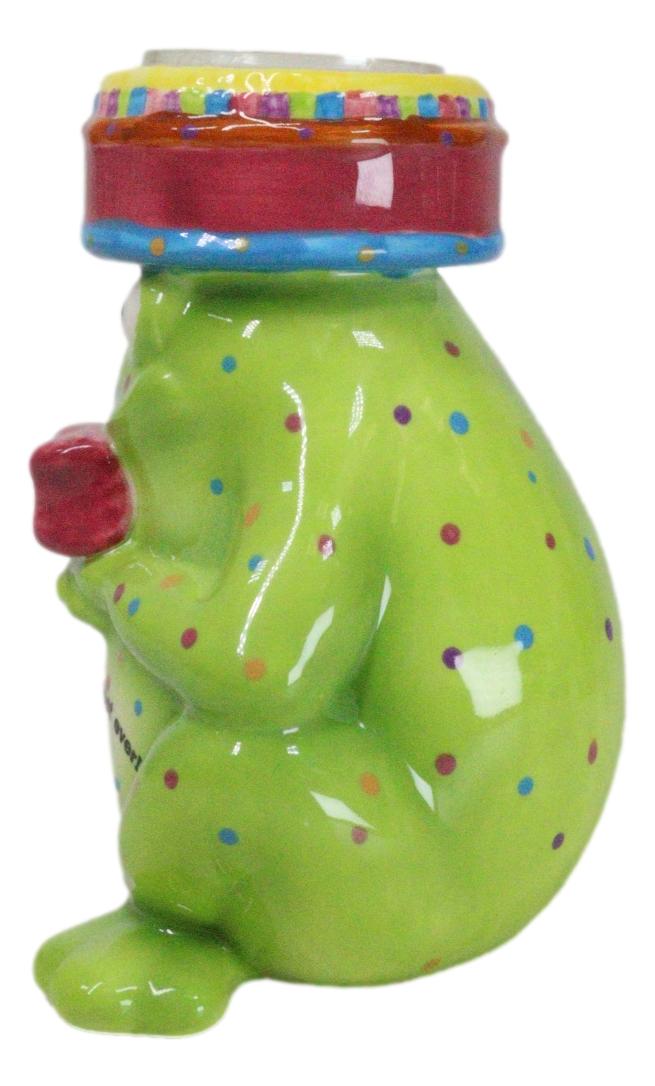 Whimsical Party Happy Birthday Green Frog Ceramic Tea Light Votive Candle Holder