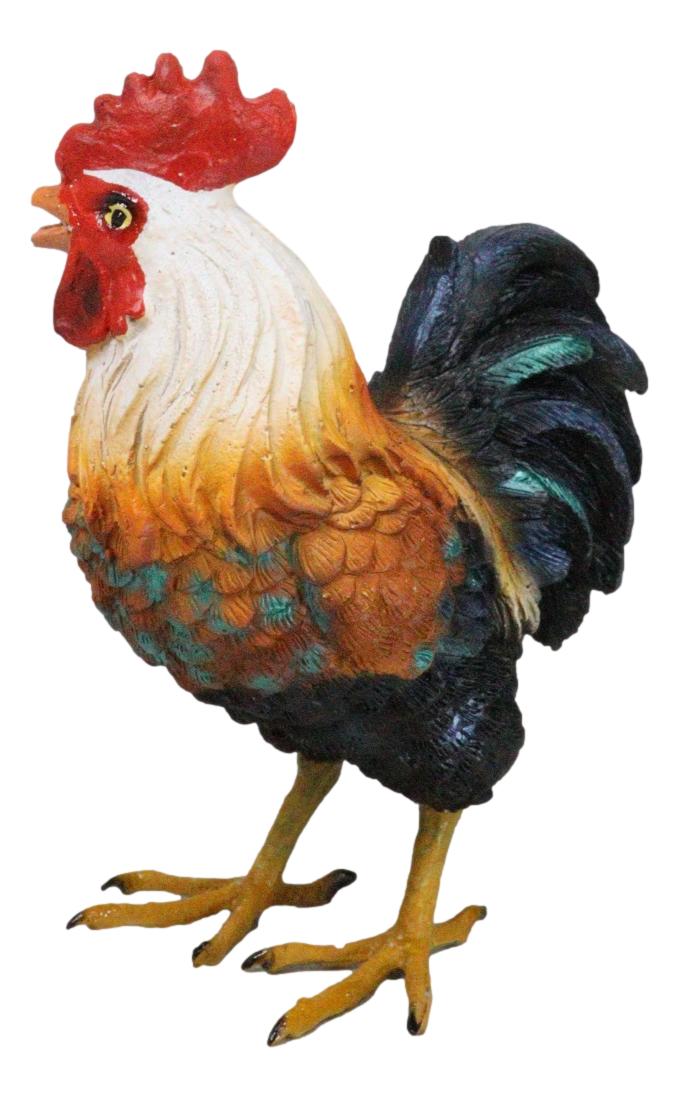 Rustic Western Country Farm White Breasted Chicken Rooster Figurine 5.25"Tall - Ebros Gift