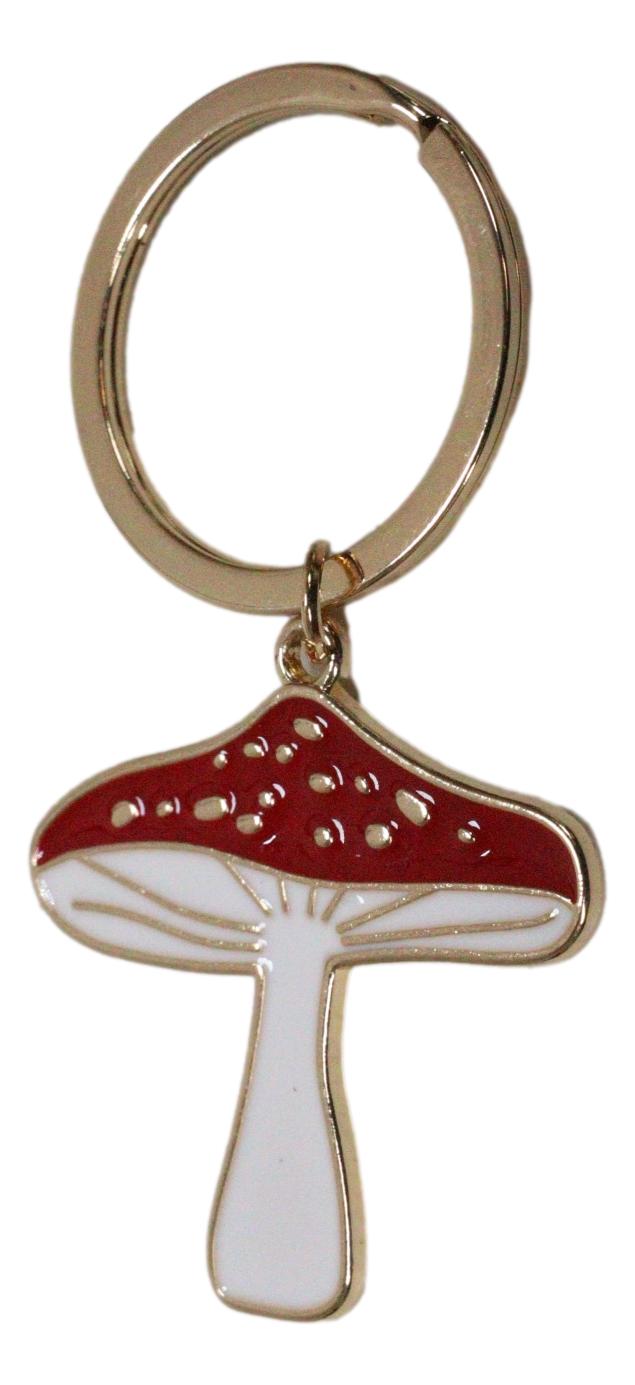 Set of 2 Lucky Toadstool Mushroom Metal Fortune Talisman Keyrings Keychains