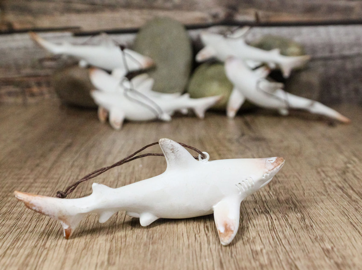 Set Of 6 Antique White Sharks Ocean Marine Wall Hanging Decor Tree Ornaments