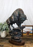 Large 20"H North American Grassland Plains Bison Buffalo On Rocky Slope Statue