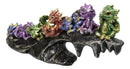 Colorful Metallic Dragon Wyrmlings On Sloped Bridge Cliff Rock Decor Figurine