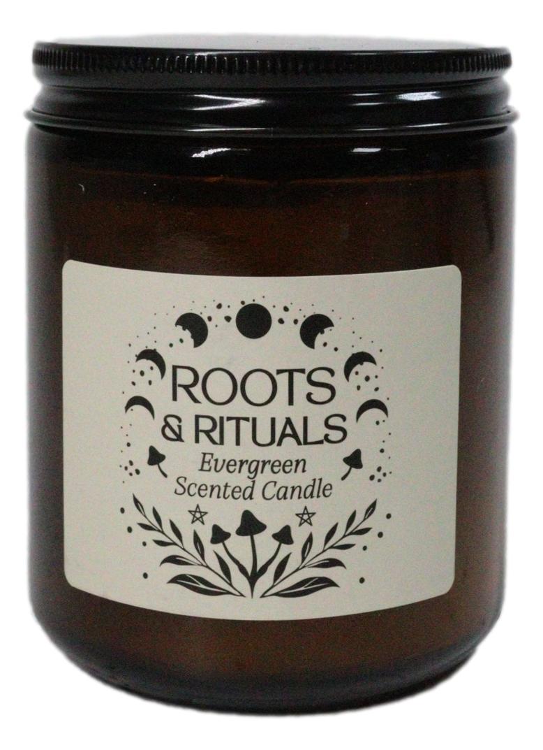 Ebros Roots & Rituals Evergreen Scented Amber Glass Jar Candle 22 Hour