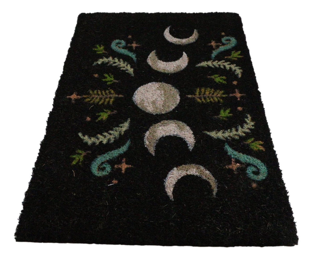Dark Forest Moon Phase Wiccan Black Coir Coconut Fiber Floor Mat Doormat - Ebros Gift
