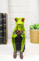 World Traveler Green Frog With Slack Shoes Sitting On Suit Case Luggage Figurine