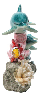 Ocean Blue Dolphins Clownfish Swimming By Coral Reef and Sea Anemone Figurine