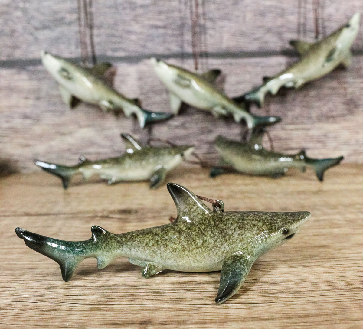 Set Of 6 Great White Sharks Ocean Marine Wall Hanging Decor Tree Ornaments
