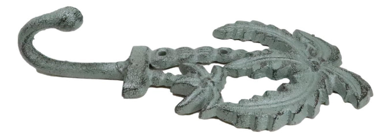 Pack Of 2 Cast Iron Verdigris Tropical Beach Coconut Palm Trees Coat Wall Hooks