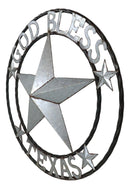 Large 24"D Rustic Western Star God Bless Texas Galvanized Metal Wall Circle Sign