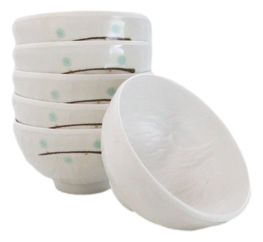 Set of 6 Contemporary Yukino Hana Snow Melamine Round Rice Miso Soup Bowls 10oz
