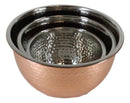 Set Of 3 Round Hammered Stainless Steel Serving Or Mixing Bowls Copper Finish