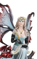 Blonde Fairy Scribe And Red Dragon Writing On Dragons Tales Scroll Figurine