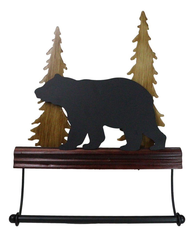 Rustic Western Elk Moose Deer Roaming Pine Forest 4-Peg Wooden Wall Hooks Plaque