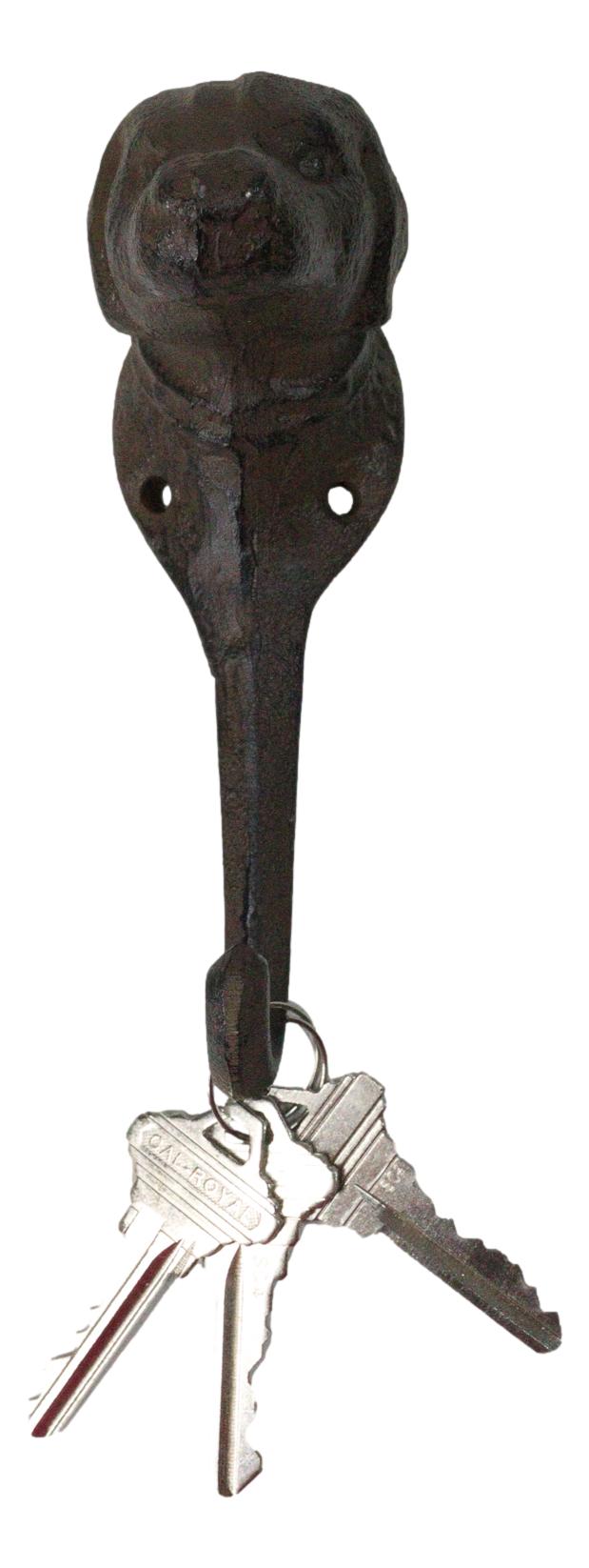 Pack Of 2 Cast Iron Rustic Canine Pet Pal Dog Wall Coat Keys Hook Sculptures