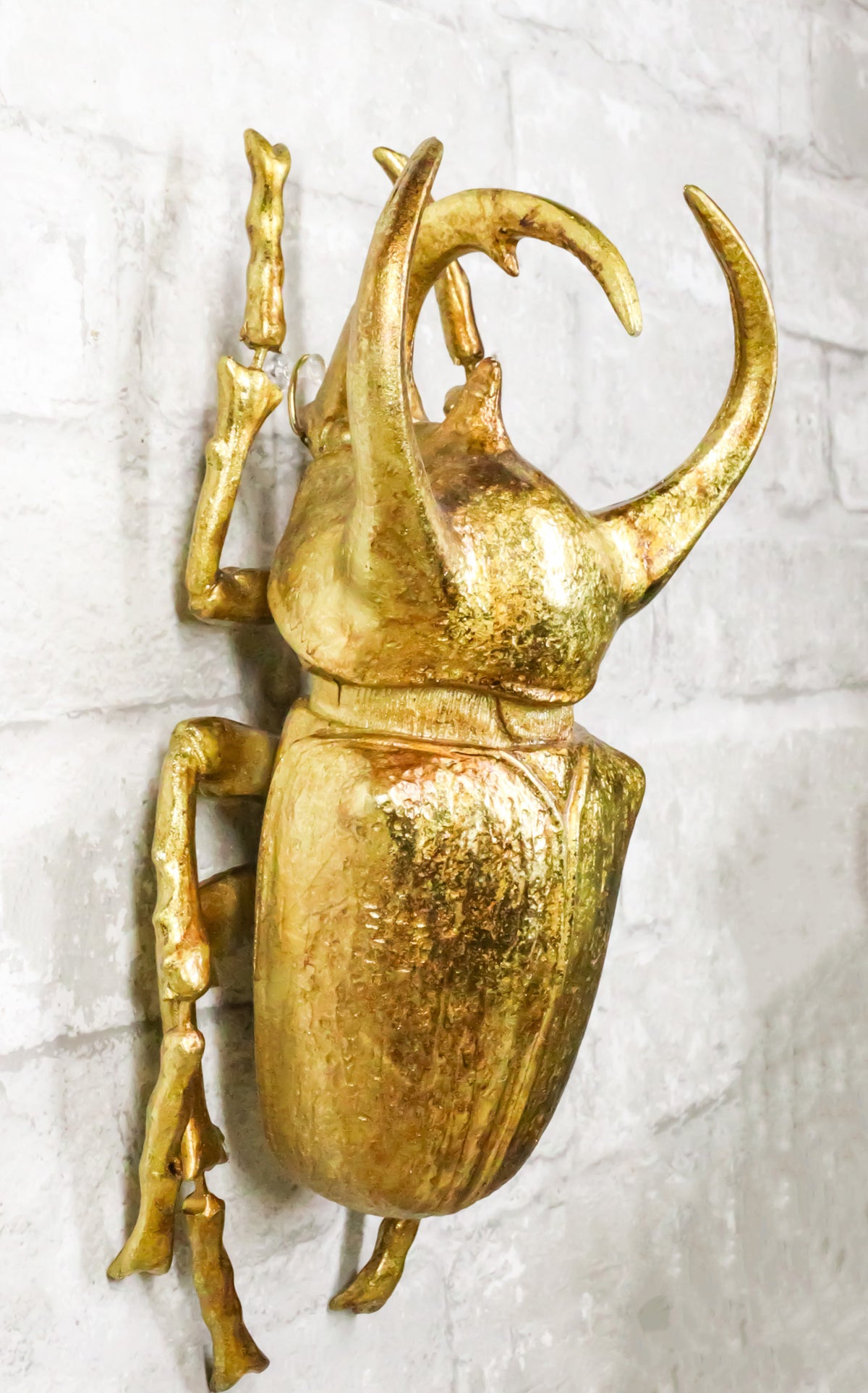 Medium Gold Resin 3 Horned Rhinoceros Beetle Wall Decor Or Tabletop Figurine