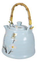 Japanese Sakura Cherry Blossom Branches Pastel Blue Ceramic Tea Pot Teapot 36oz