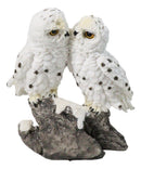 Snowy Owl Couple Figurine 5.5-Inch White Kissing Owl Statue on Snow-Covered Rock