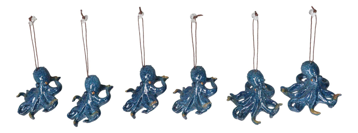 Set Of 6 Blue Giant Sea Octopus Ocean Marine Wall Hanging Decor Tree Ornaments