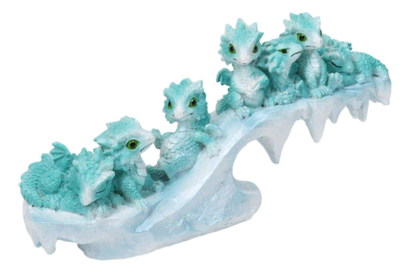 Winter Wonderland Ice Blue Baby Dragons On Frozen Bridge Glacier Rock Figurine