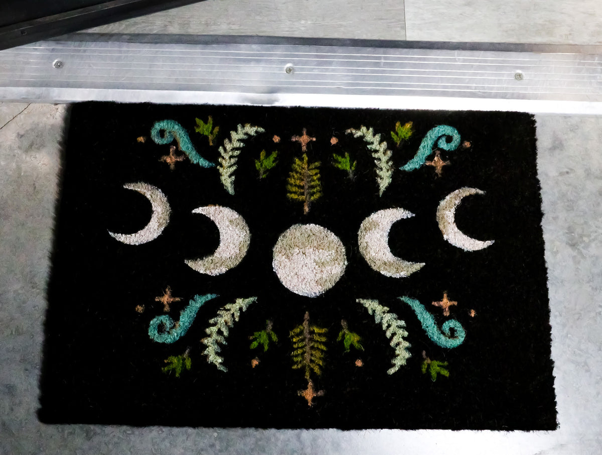 Dark Forest Moon Phase Wiccan Black Coir Coconut Fiber Floor Mat Doormat - Ebros Gift