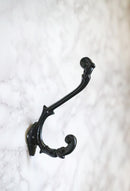 Set Of 4 Forged Cast Iron Black French Scroll Art Double Hooks Wall Coat Hangers