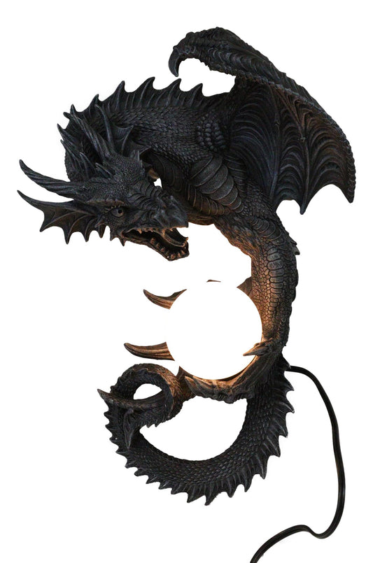 Ebros Gift Gothic Slithering Aetherflare Dragon Wall Orb Lamp with Claw Accent