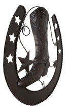 15"D Rustic Western Lucky Horseshoe Cowboy Boot Spur Stars Metal Wall Decor Sign