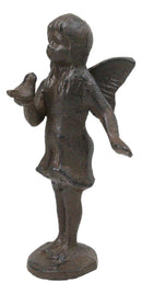 Cast Iron Small Whimsical Fairy Talking With Bird Decorative Sculpture 6.5"H