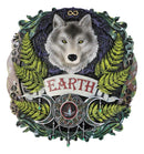 Elemental Earth Nation Gray Wolf With Leaf Ferns Triple Moon Symbol Wall Decor