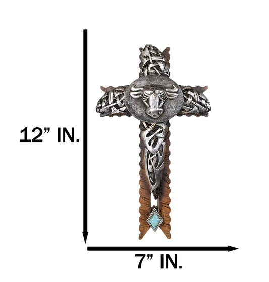 Rustic Western Cowboy Silver Concho Bull Cow With Tooled Knotwork Wall Cross