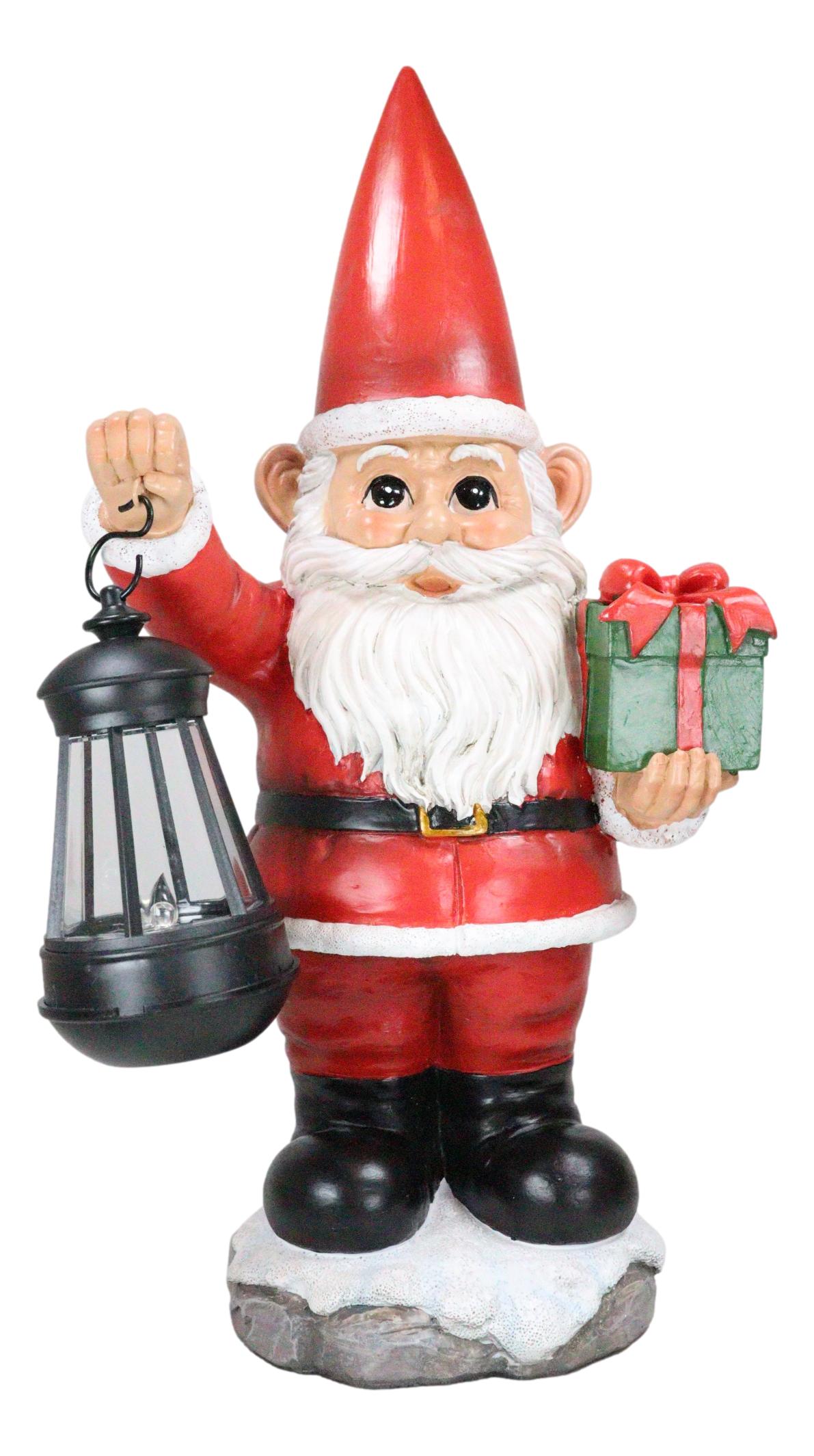 Merry Christmas Santa Claus Holding Gift And Solar Colorful LED Lantern Statue