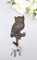 Pack of 2 Cast Iron Rustic Great Horned Owl On Twig Wall Coat Keys Leashes Hooks