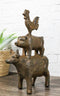 Western Farmhouse Cast Iron Rustic Rooster Pig And Cow Stacked DecorSculpture