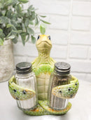 Marine Green Shell Sea Turtle Hugging Glass Salt Pepper Shakers Holder Figurine