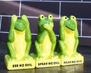 Trio Green Frogs See Hear Speak No Evil Salt Pepper Shakers Toothpick Holder