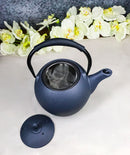 Dark Gray Textured Round Tetsubin Large Cast Iron Teapot With SS Strainer 44oz