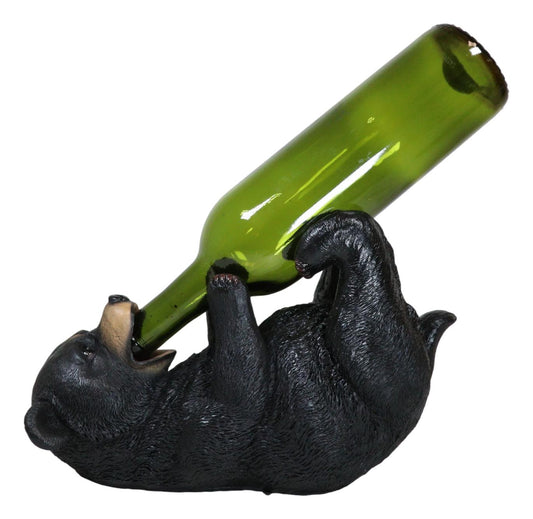Ebros Gift Big Black Bear Wine Oil Bottle Holder Figurine 10"Long Home Decor - Ebros Gift