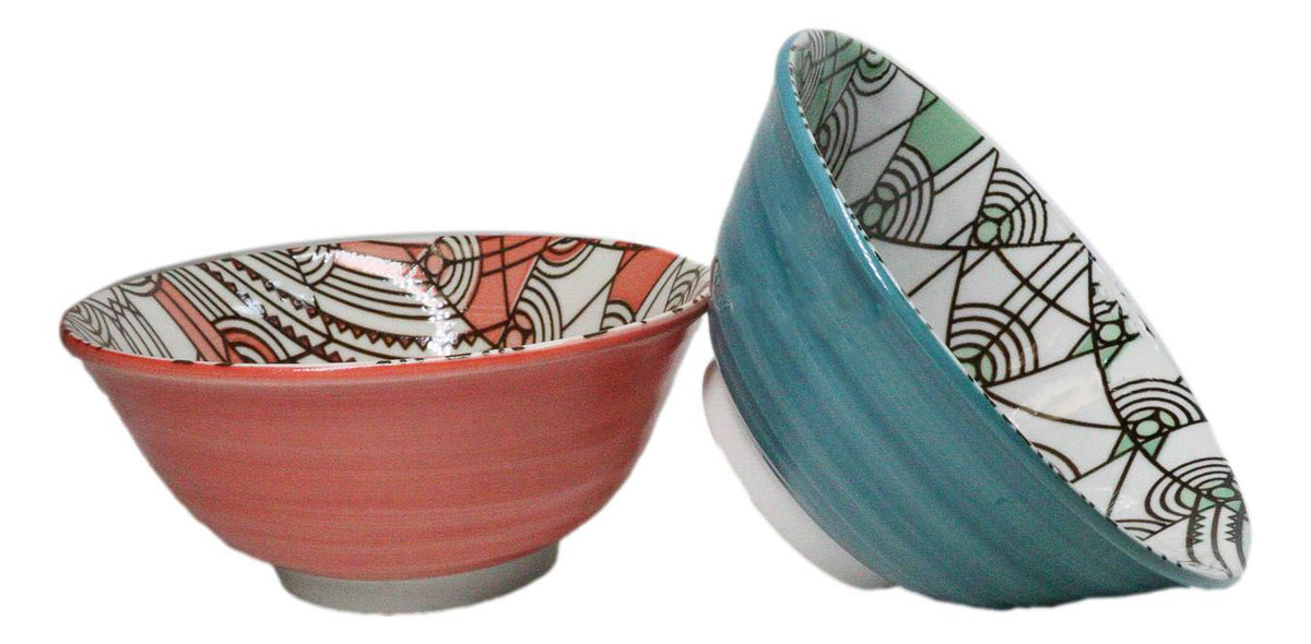 Pack Of 2 Made In Japan FLW April Showers Orange And Green Porcelain Bowls 18oz