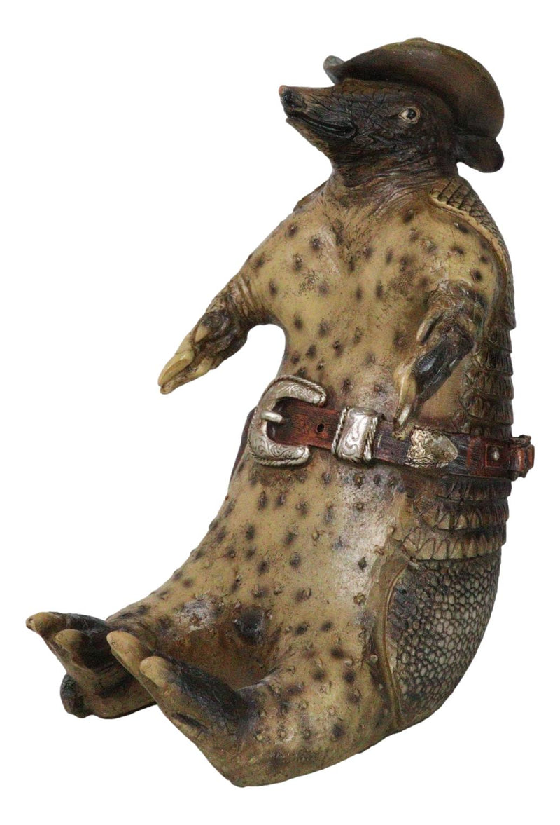 Western Cowboy Armadillo with Sheriff Gun Hat Badge Cell Phone Holder Figurine
