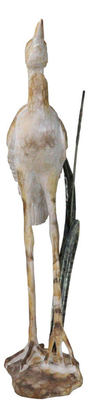 Large Marine Majestic Heron In Reeds Distressed Faux Wood Finish Sculpture 24"H