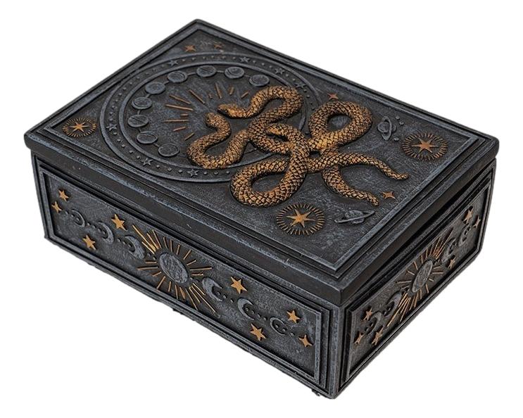 Wicca Occult Phases Of The Moon Celestial Astrology 2 Serpent Snakes Trinket Box